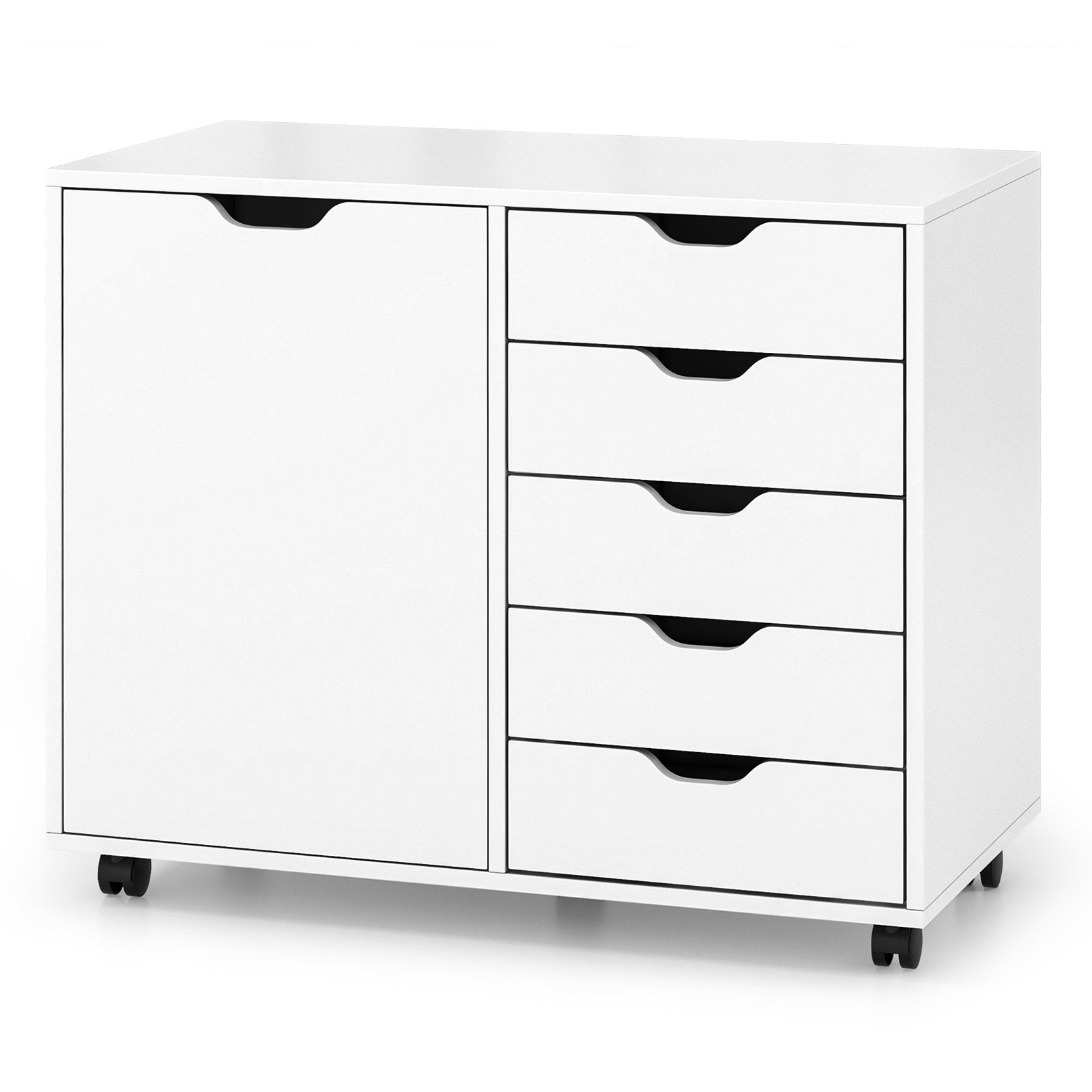5-Drawer Dresser Chest Mobile Storage Cabinet with Door-White