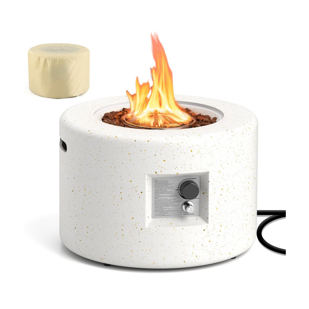 Round Terrazzo Propane Gas Fire Pit Protective PVC Cover  Lava Rocks Included