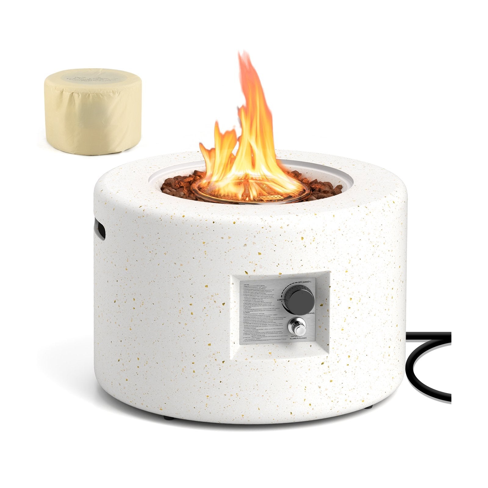 Round Terrazzo Propane Gas Fire Pit Protective PVC Cover  Lava Rocks Included