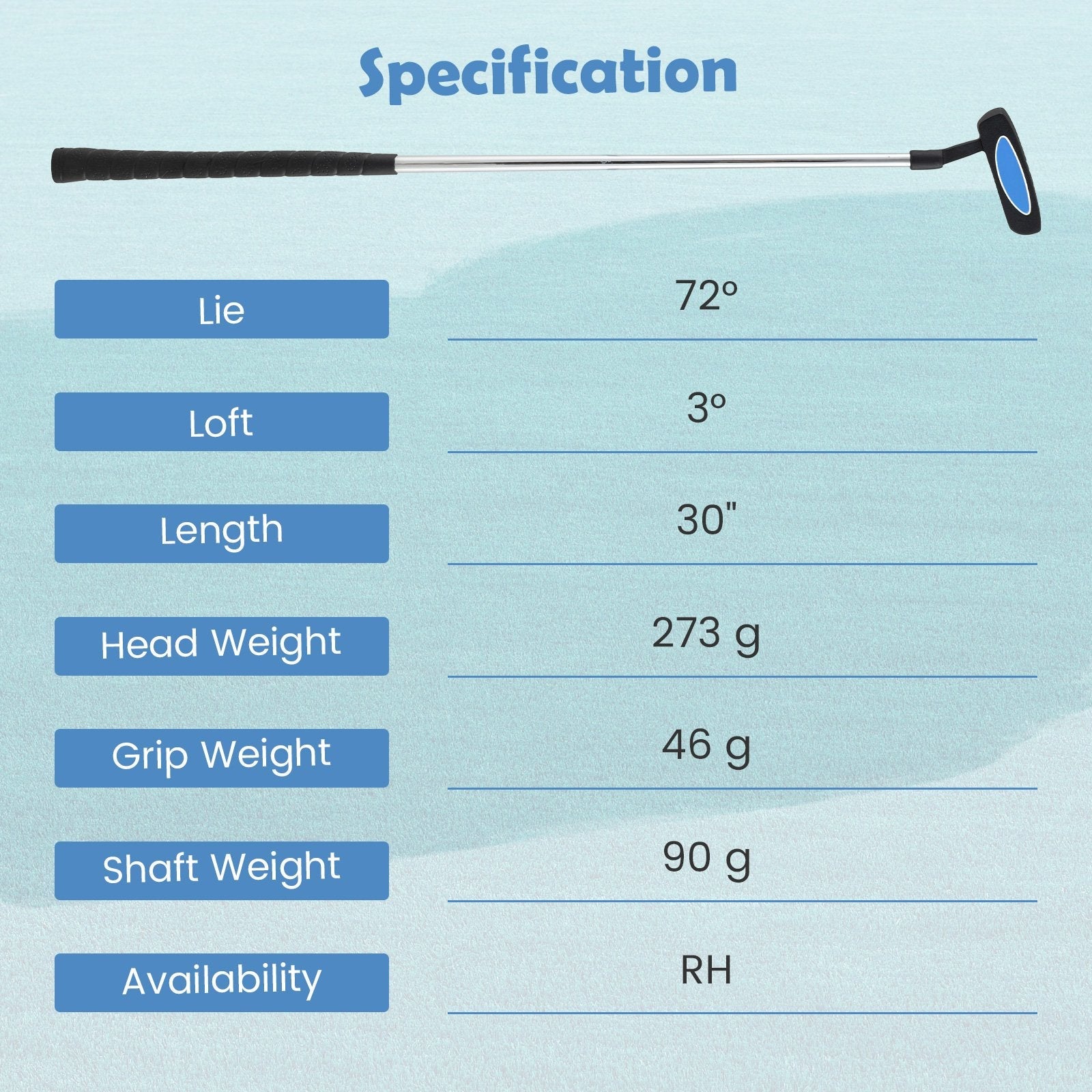 Junior Mallet Putter Individual Gold Club for Kids Ages 11-14-Blue