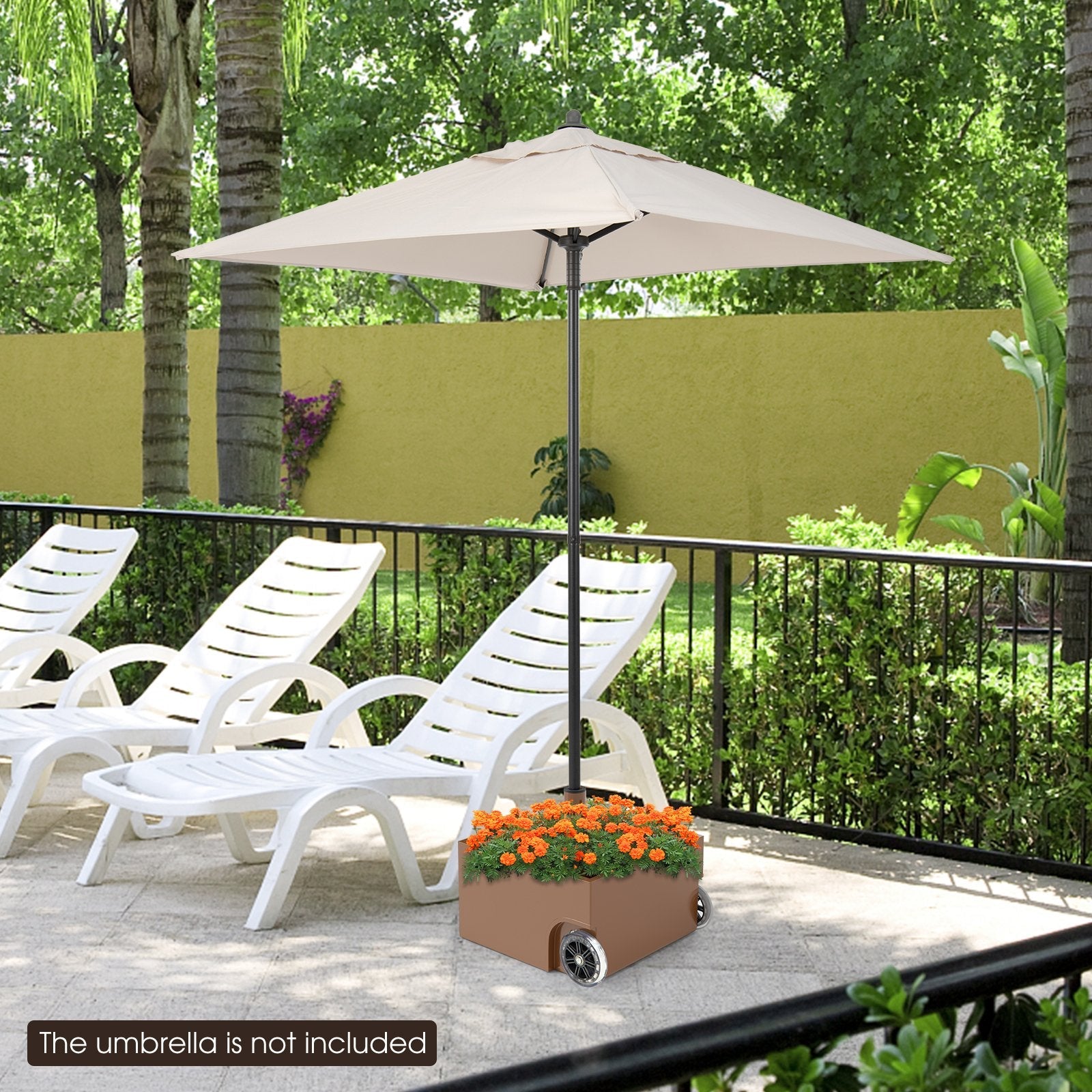 150 Pounds Patio Umbrella Base Stand Wheels Planter Outdoor-Black