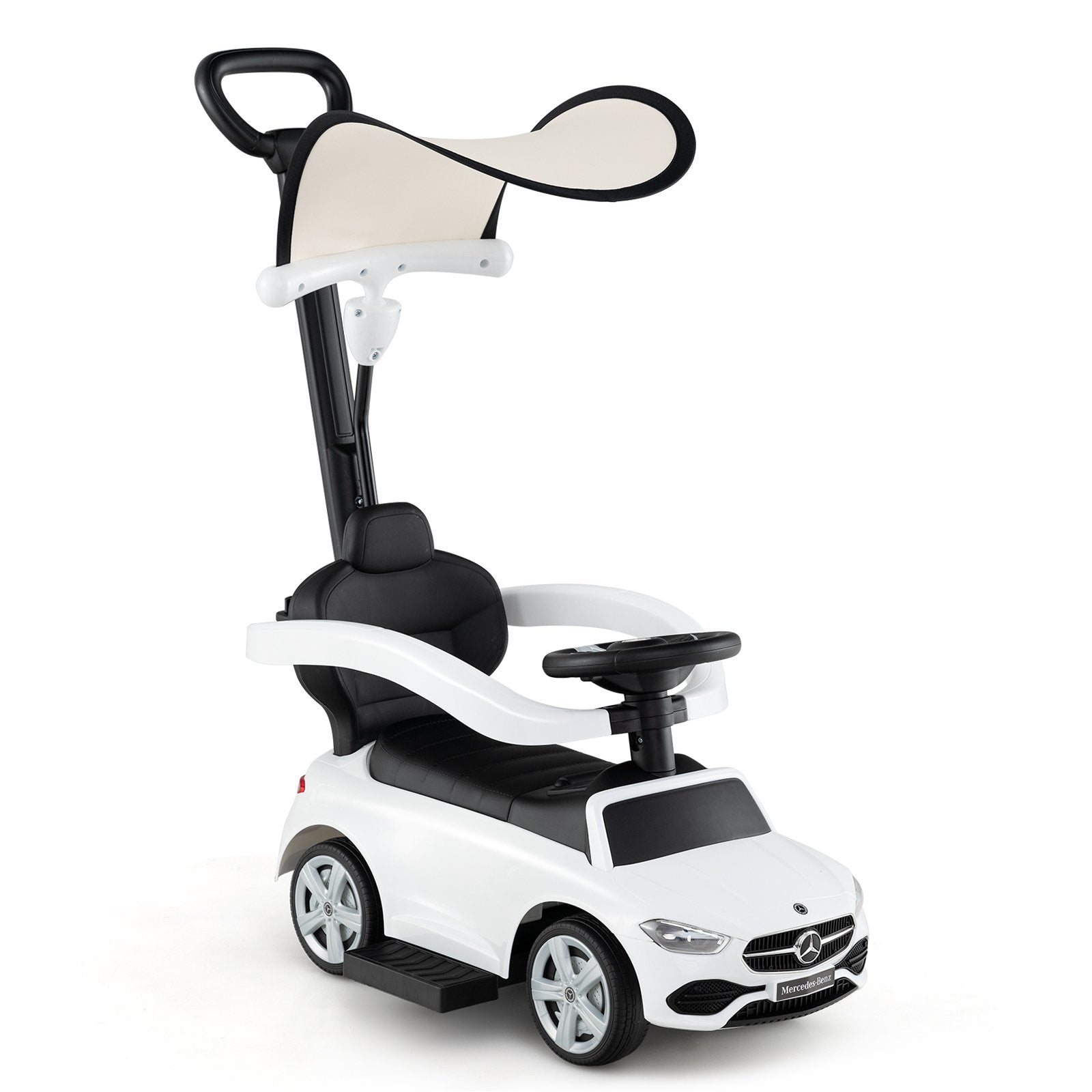 3-in-1 Ride on Push Car Mercedes-Benz Licensed Sliding Car with Canopy-Black