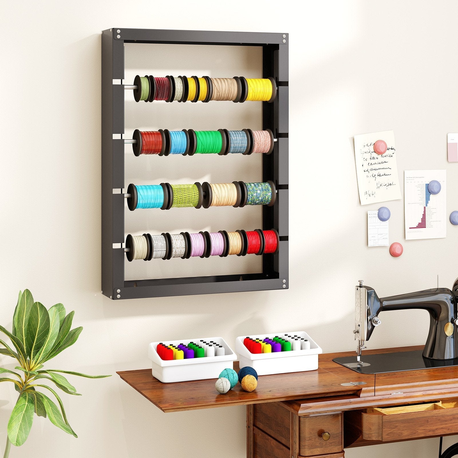 Wire Spool Rack with 4 Rods for Electrical Industrial and Retail Use-Gray