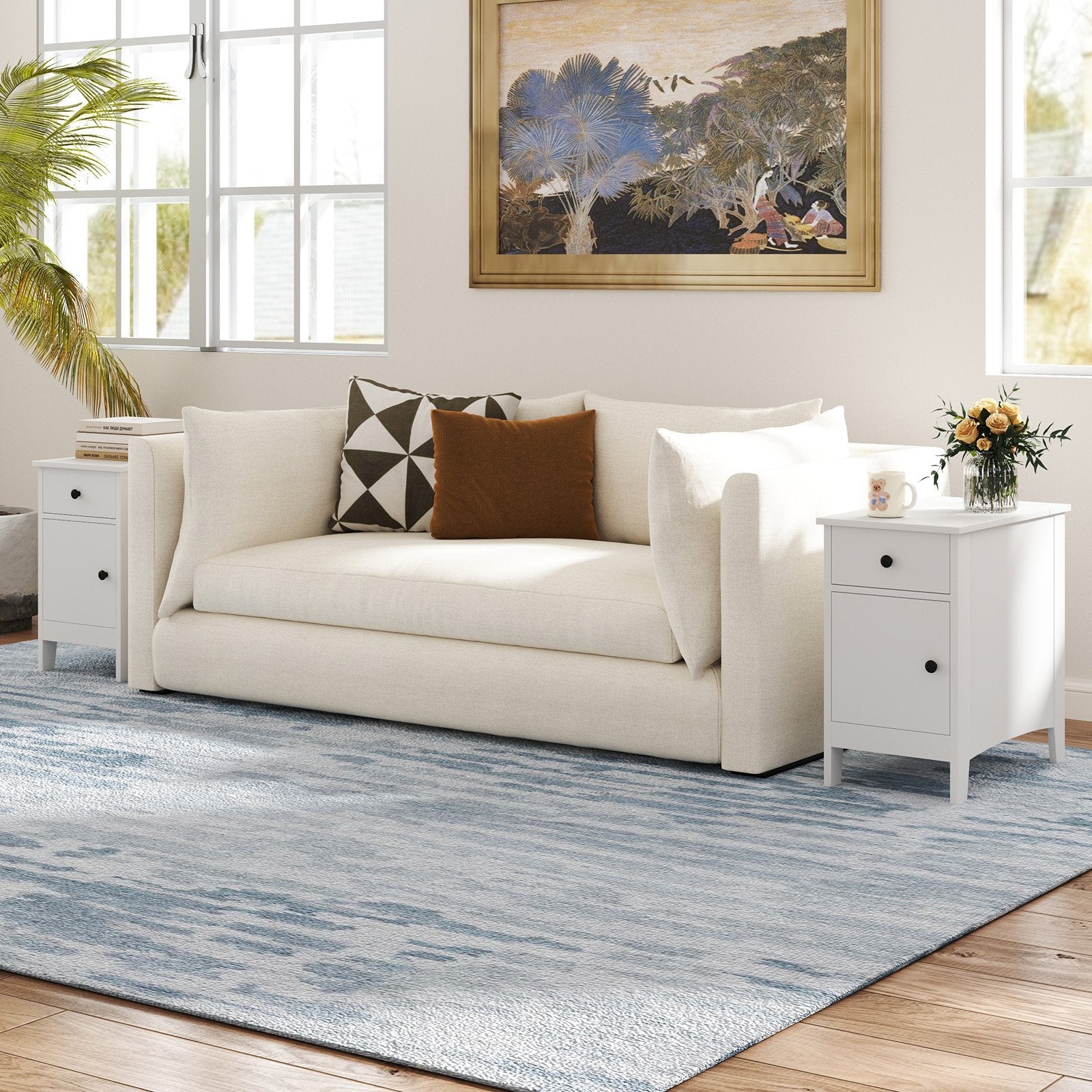 Flip Top End Table with Charging Station USB Ports Outlets and Drawer-Natural