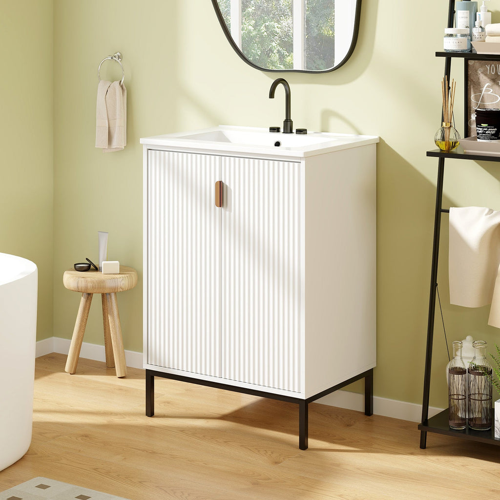 24 Inch Bathroom Vanity with Sink Combo and Adjustable Shelf-White