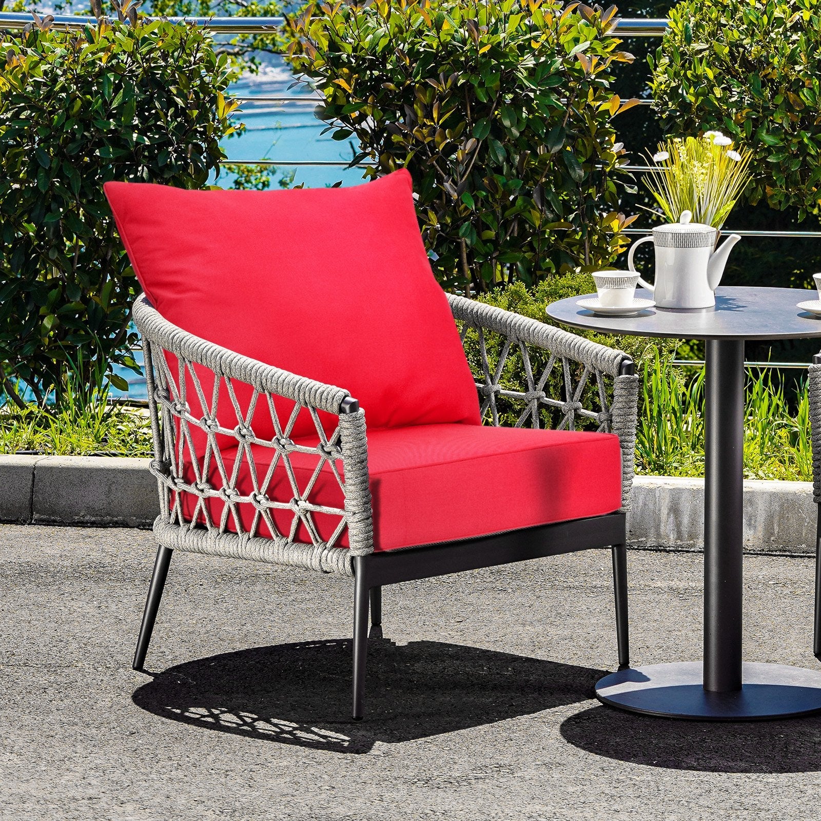 Deep Seat Chair Cushion Pads Set with Rope Belts for Indoor and Outdoor-Beige