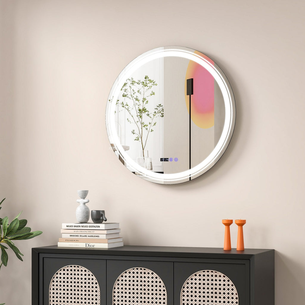 Anti-Fog Round Led Bathroom Mirror with 3 Color LED Lights-L
