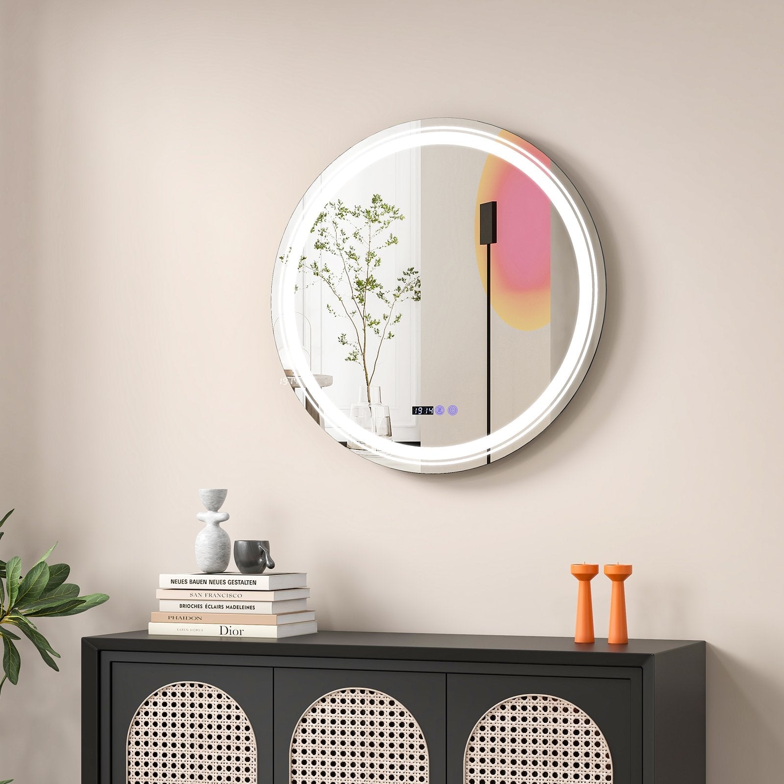 Anti-Fog Round Led Bathroom Mirror with 3 Color LED Lights-L