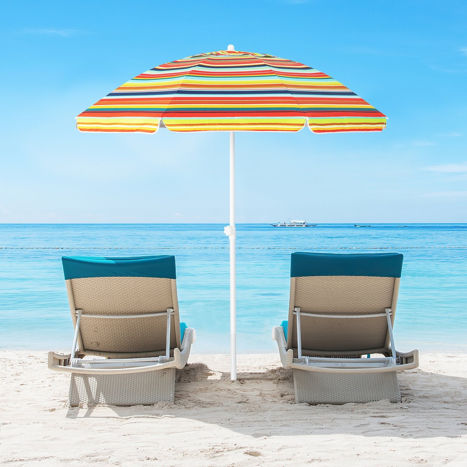 6.5 Feet Patio Beach Umbrella with Waterproof Polyester Fabric-Blue
