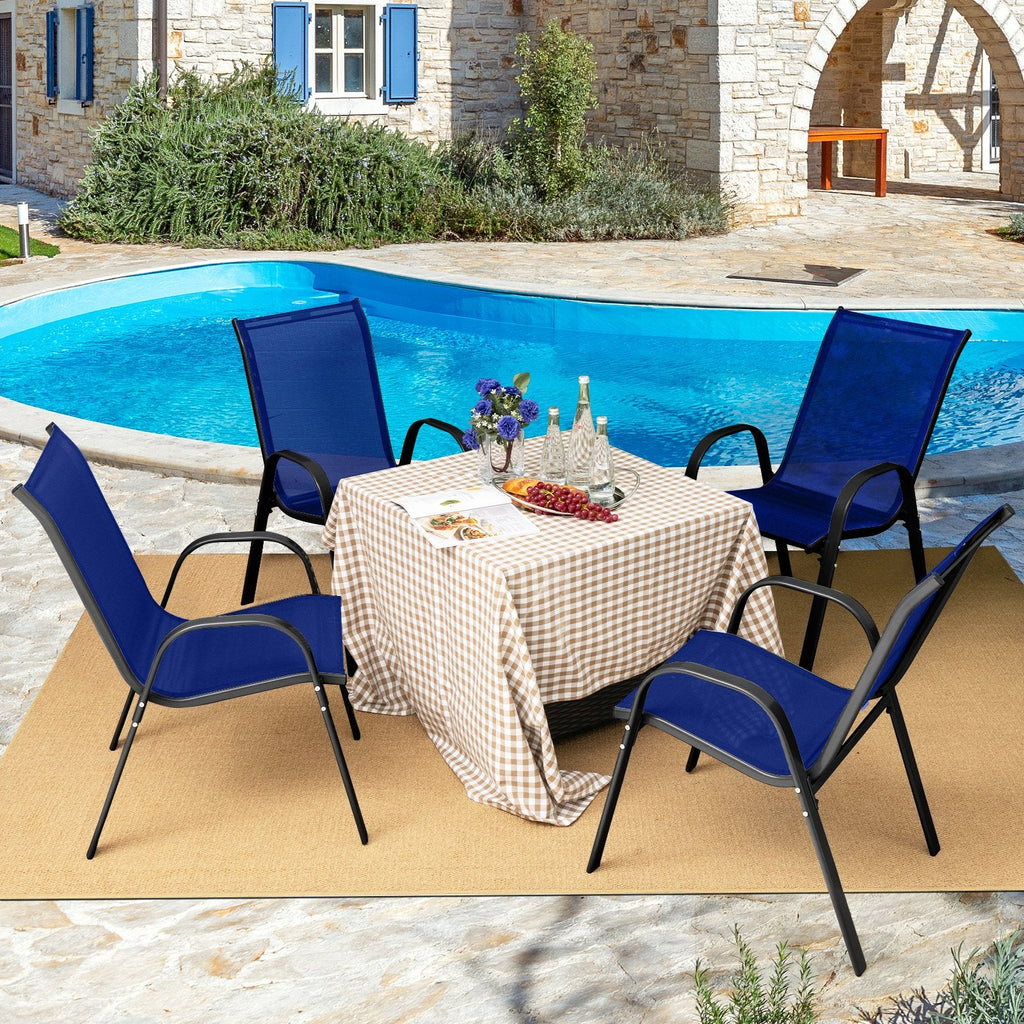 4  Pieces Stackable Patio Dining Chairs Set with Armrest-Black