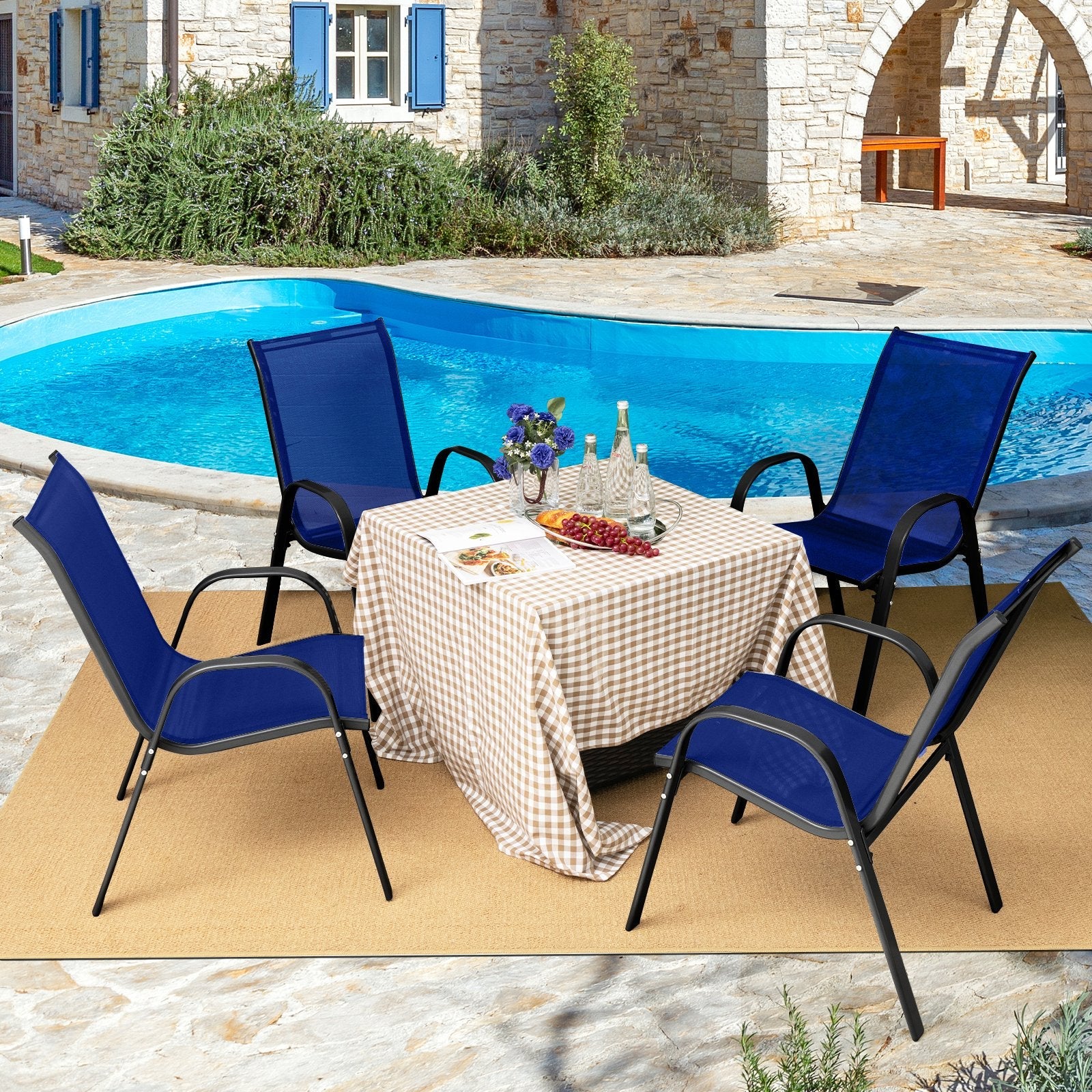 4  Pieces Stackable Patio Dining Chairs Set with Armrest-Black