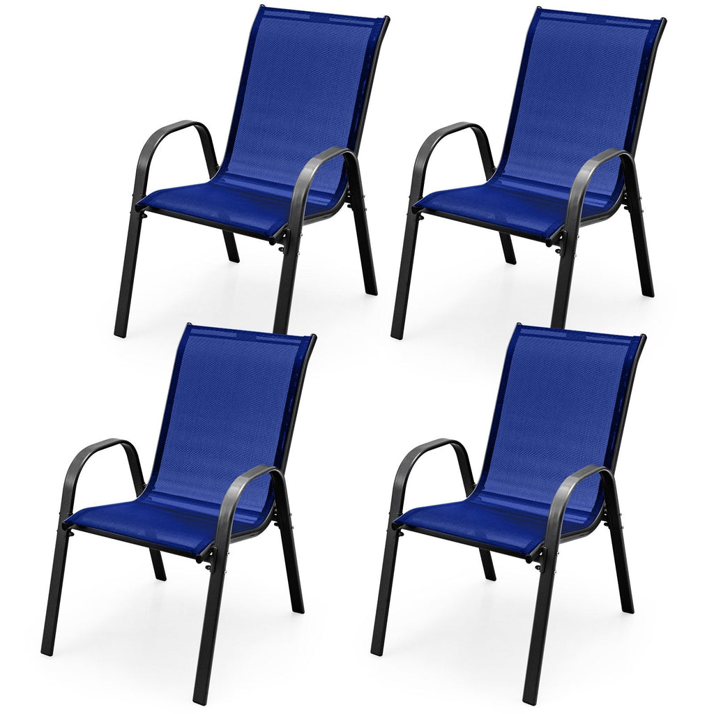 4  Pieces Stackable Patio Dining Chairs Set with Armrest-Black