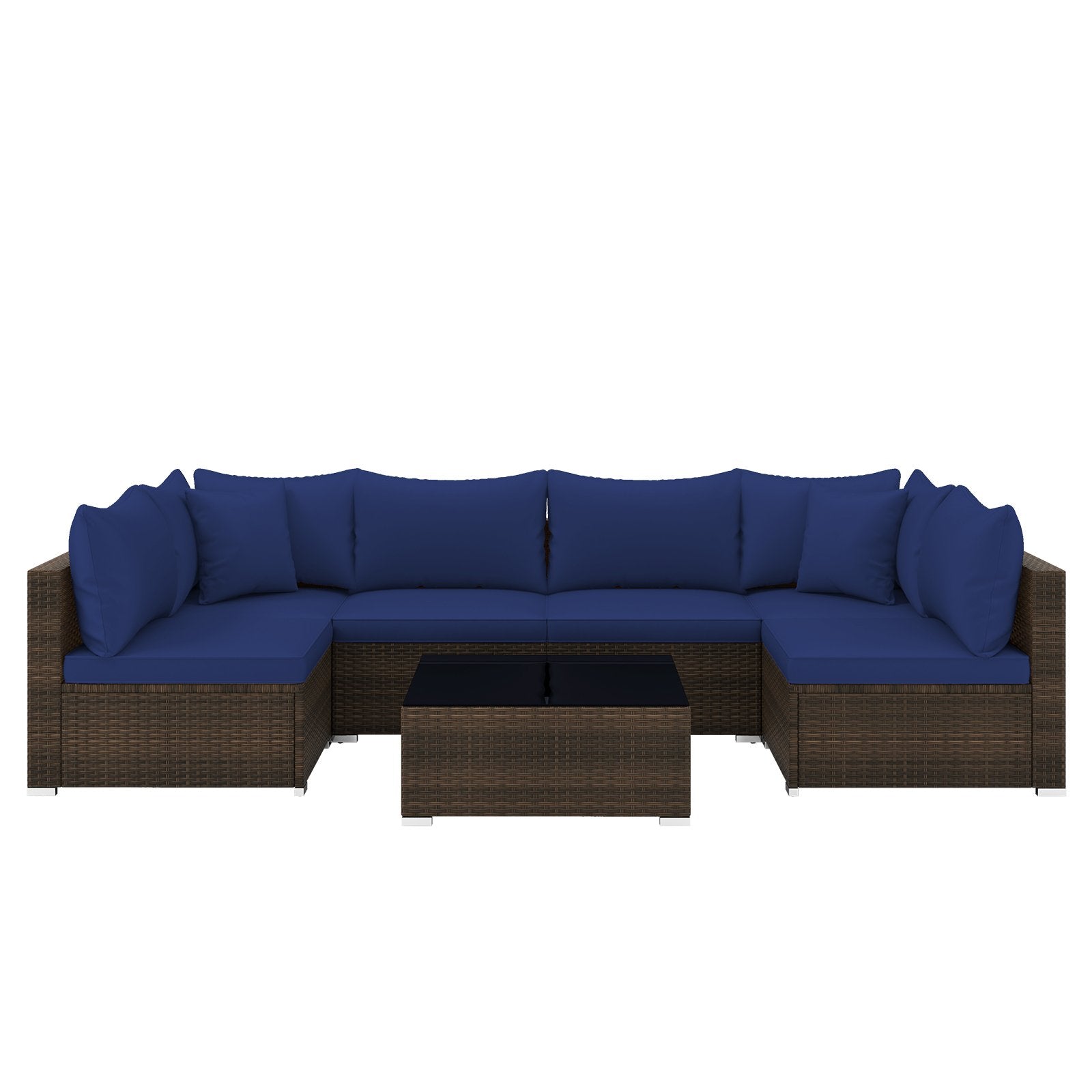 7 Pieces Patio Rattan Furniture Set with Sectional Sofa Cushions-Beige