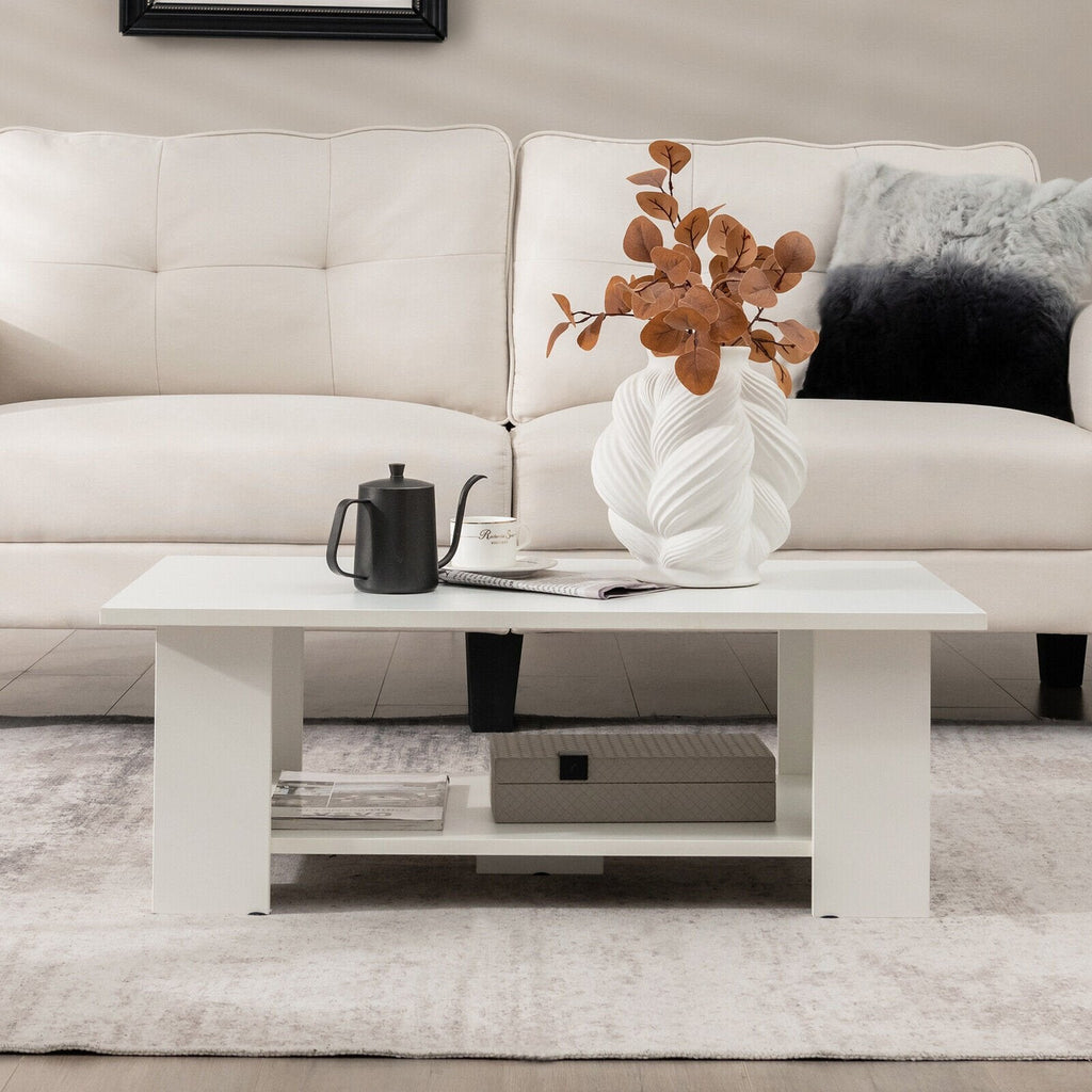 Large 36/41 Inch 2-tier Wooden Modern Coffee Table with Storage Shelf-Black