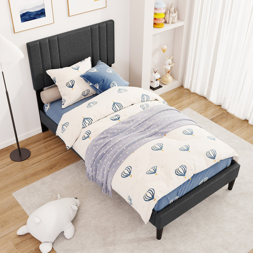 Full/Queen/Twin Size Bed Frame with Vertical Channel Tufted Headboard and Wooden Slats-Queen Size