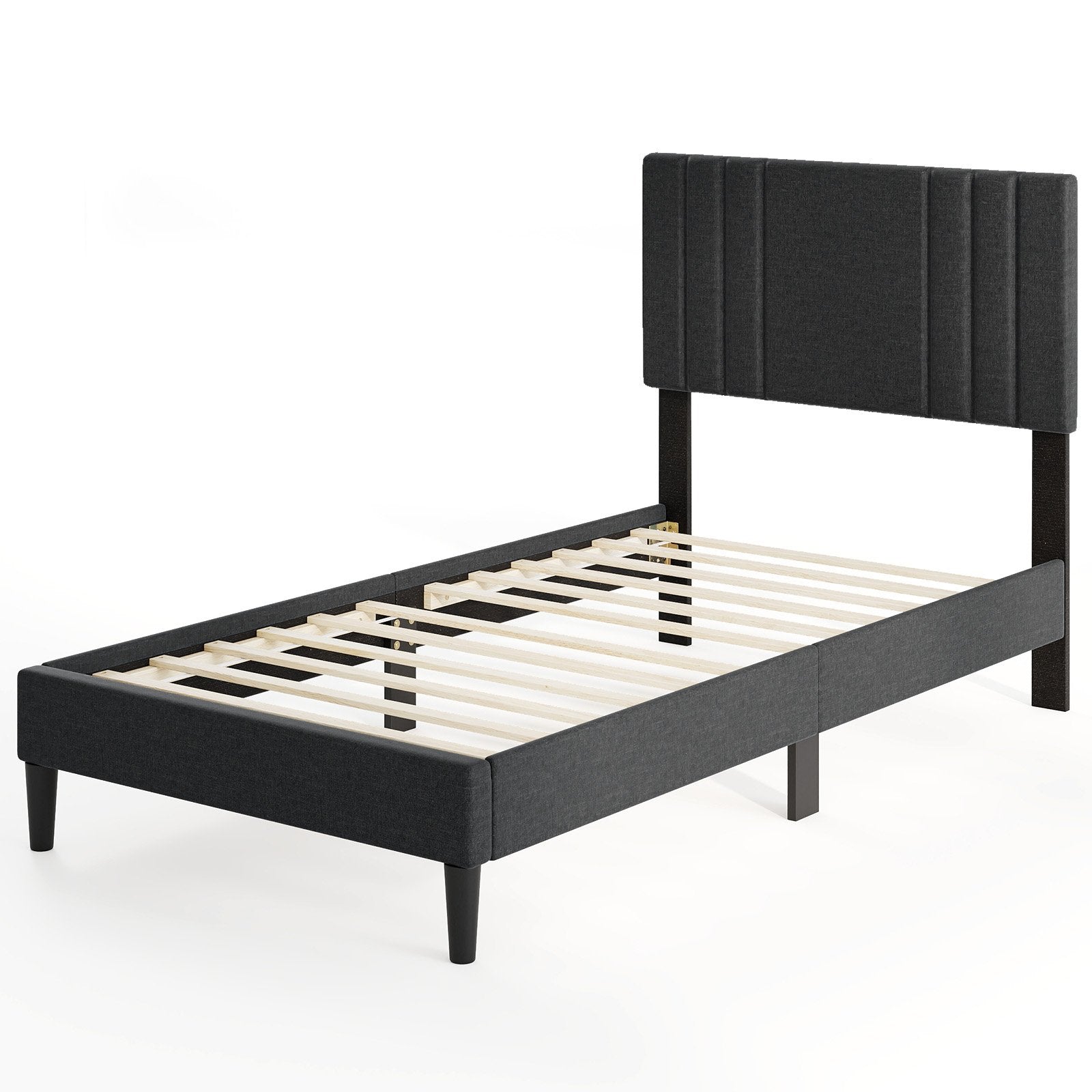 Full/Queen/Twin Size Bed Frame with Vertical Channel Tufted Headboard and Wooden Slats-Queen Size