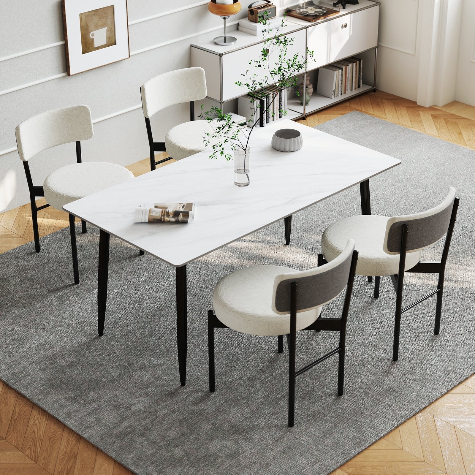 Dining Chair Set of 2 with Curved Backrest and Padded Seat-Gray