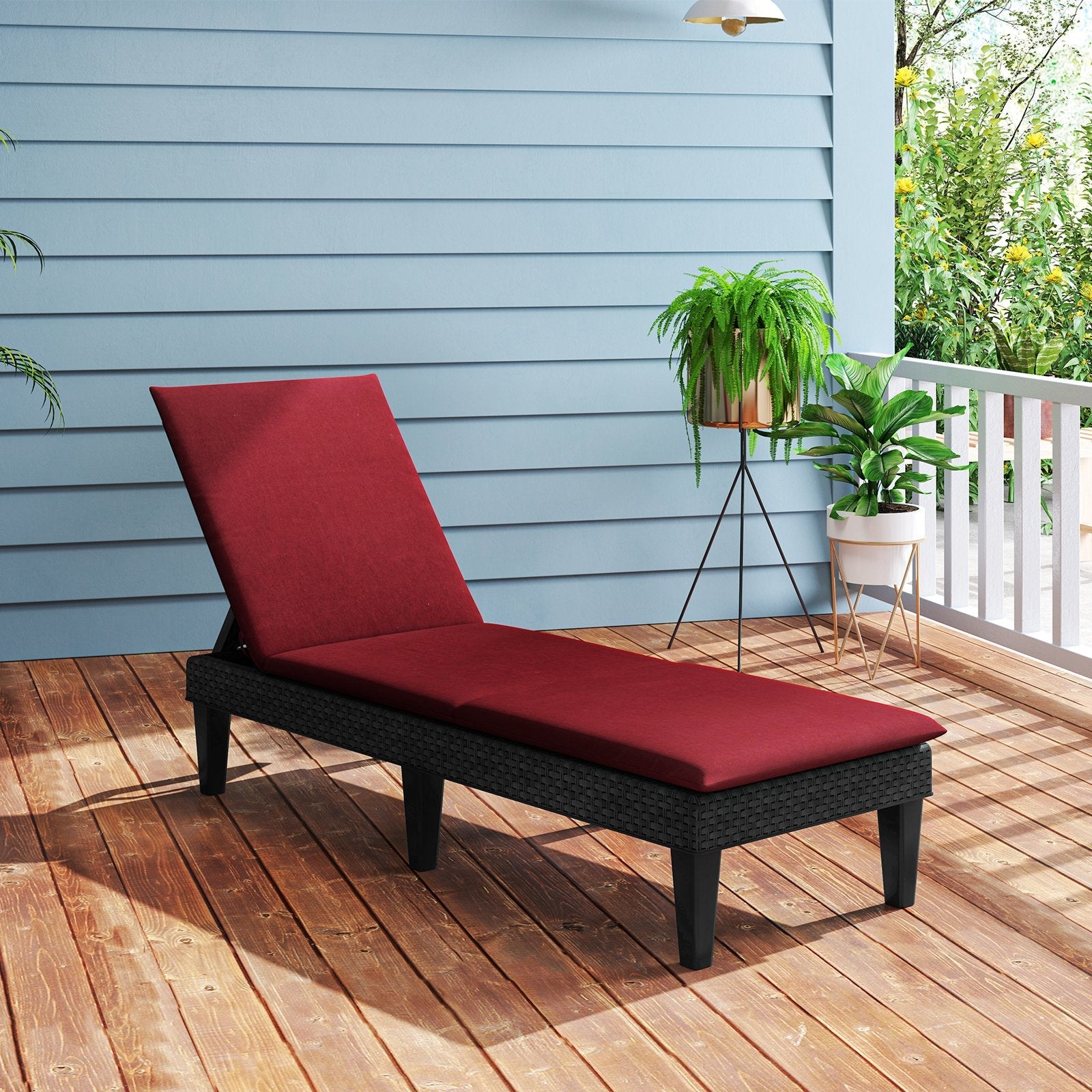 Patio Lounge Chair 3-Position Adjustable Backrest and Cushion-Blue