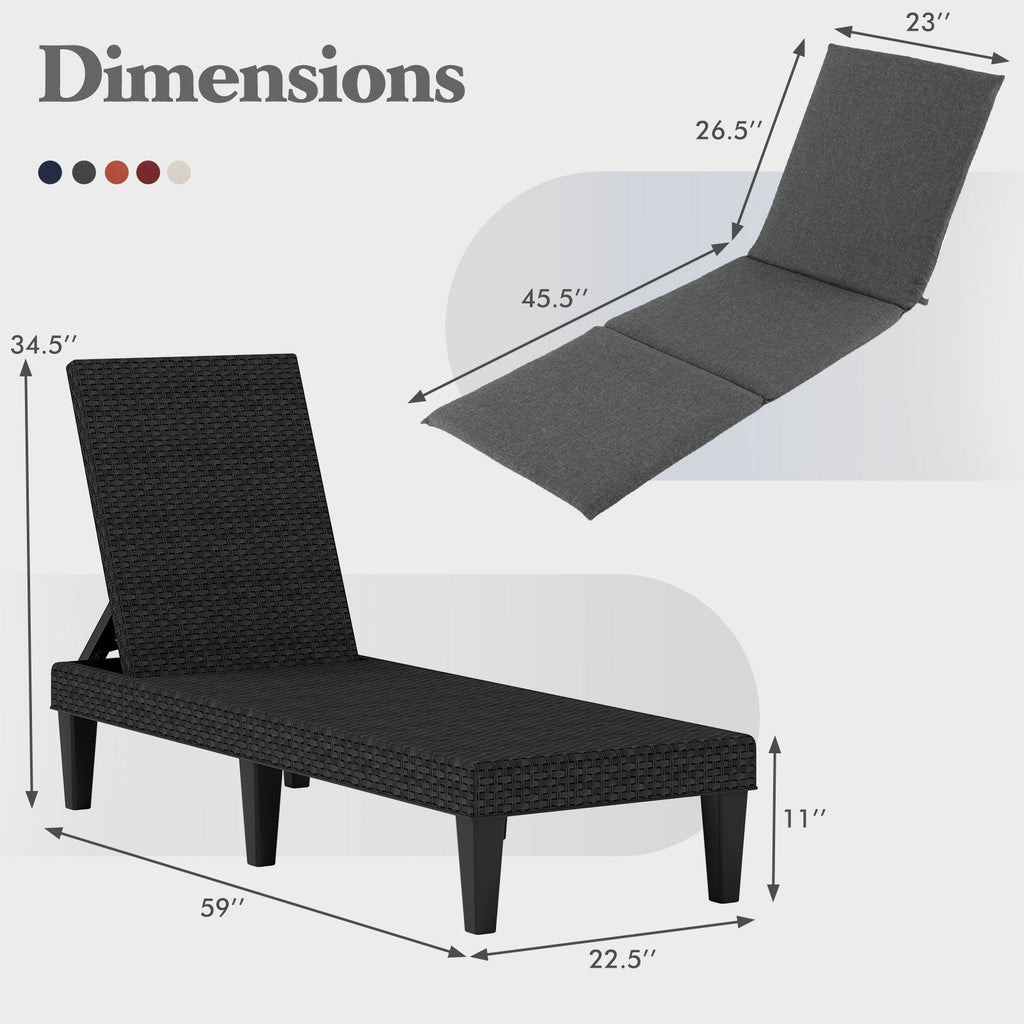 Patio Lounge Chair 3-Position Adjustable Backrest and Cushion-Blue