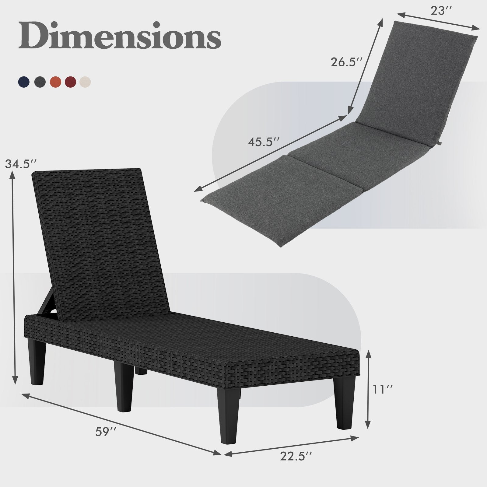 Patio Lounge Chair 3-Position Adjustable Backrest and Cushion-Blue