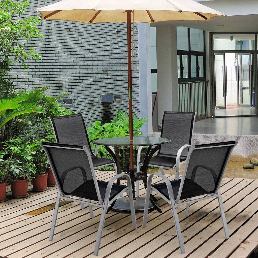4  Pieces Stackable Patio Dining Chairs Set with Armrest-Black