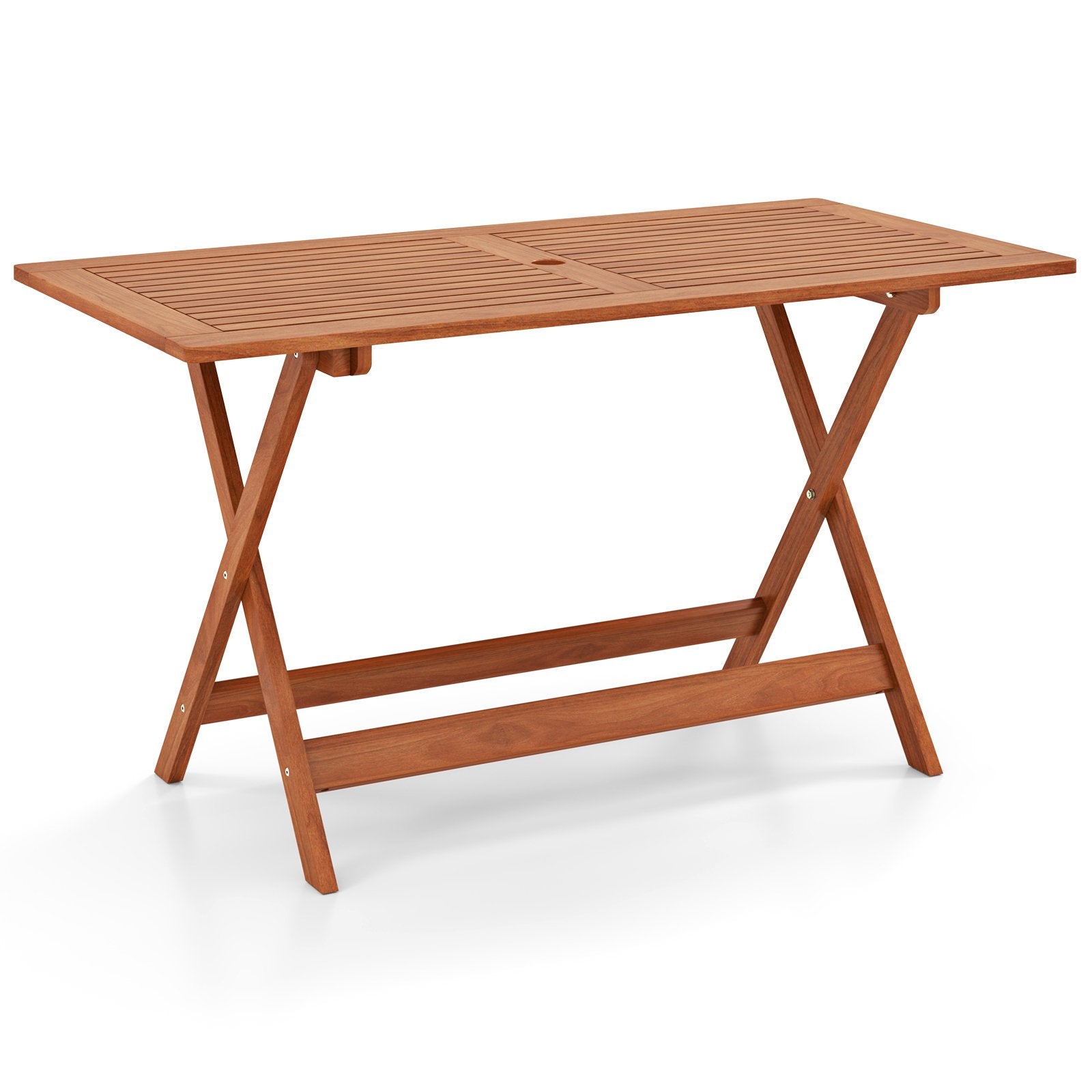 54.5 Inch x 27.5 Inch  Patio Dining Table with Teak Painting and Umbrella Hole