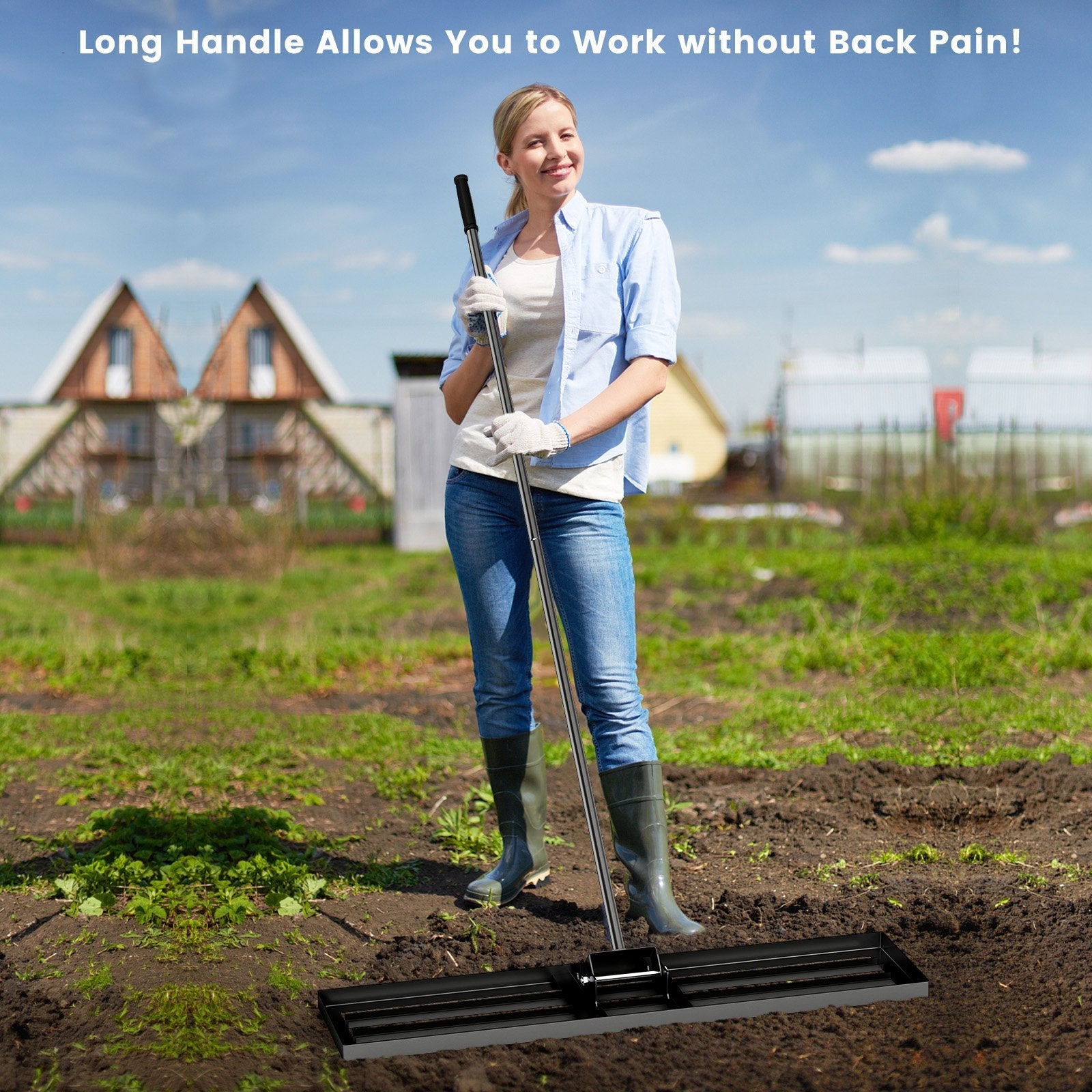 42 x 10 Inch Lawn Leveling Rake with Ergonomic Handle-Black