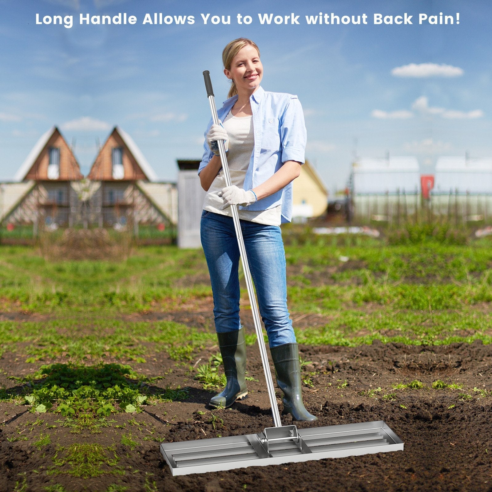 36 x 10 Inch Lawn Leveling Rake with Ergonomic Handle-Black
