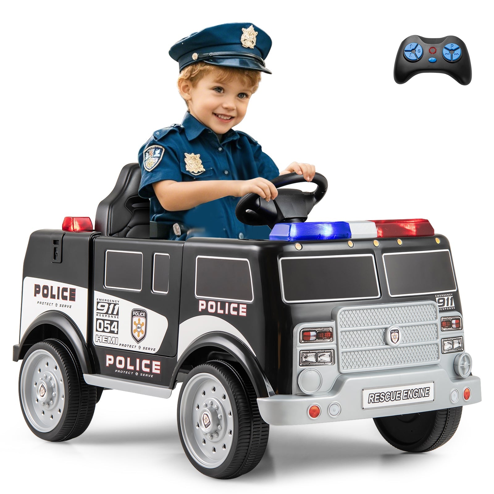 12V Battery Powered Electric Vehicle with 3 Speeds and Megaphone-Black
