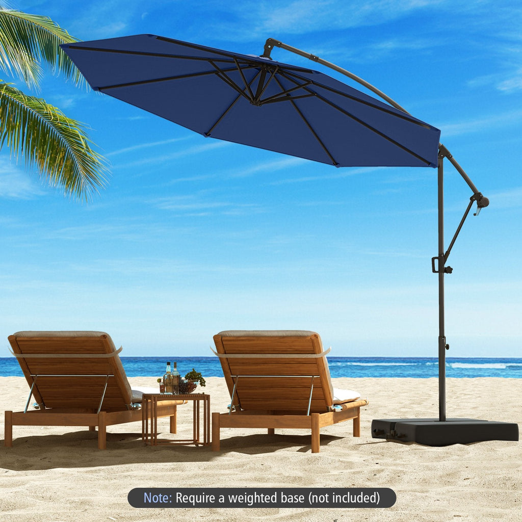 10 Feet Offset Hanging Umbrella with Base and Infinite Tilt-Beige