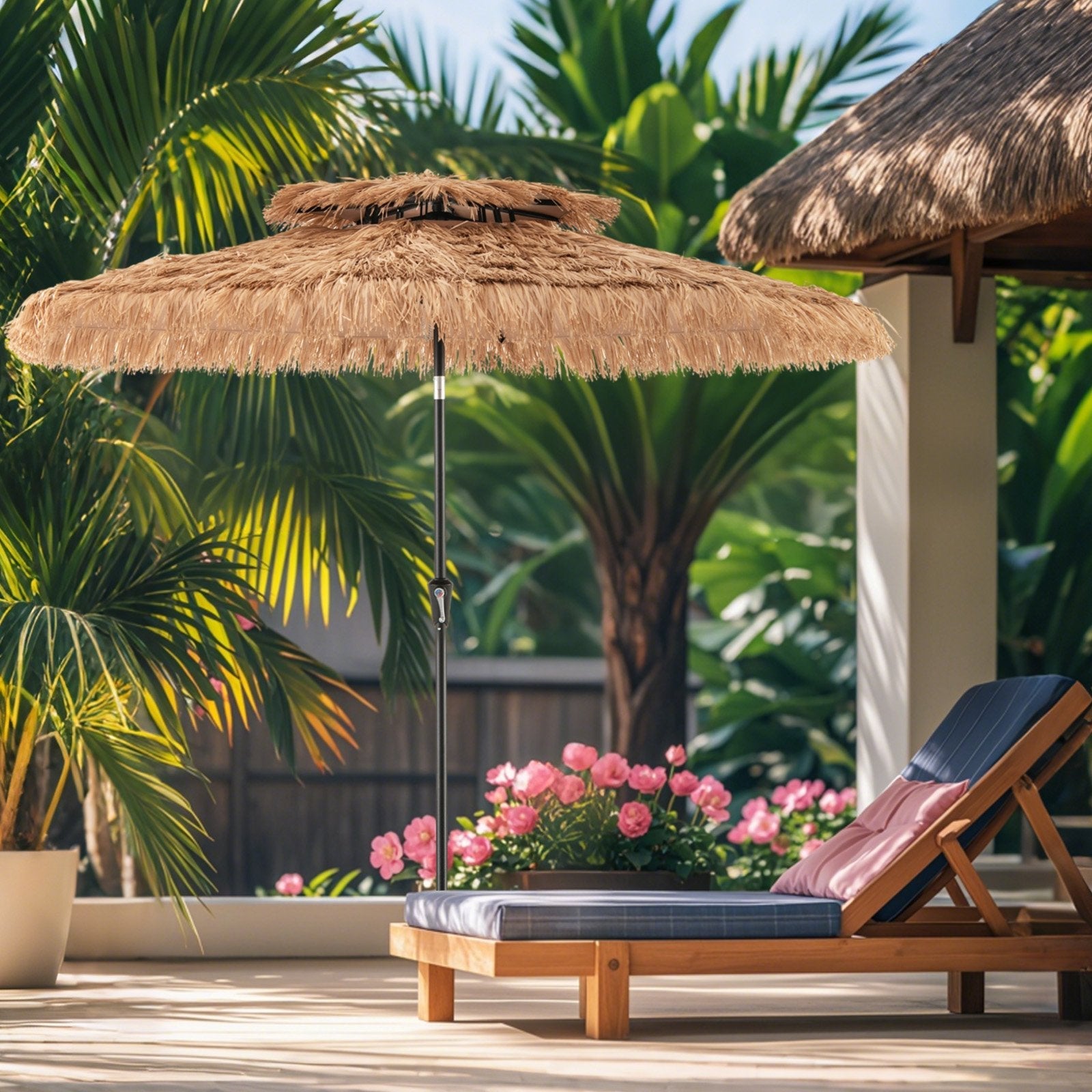 9 Feet Thatched Tiki Umbrella with 8 Ribs