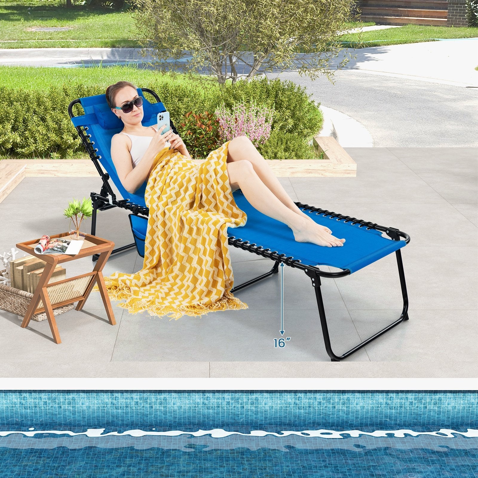 Foldable Recline Lounge Chair with Adjustable Backrest and Footrest-Beige