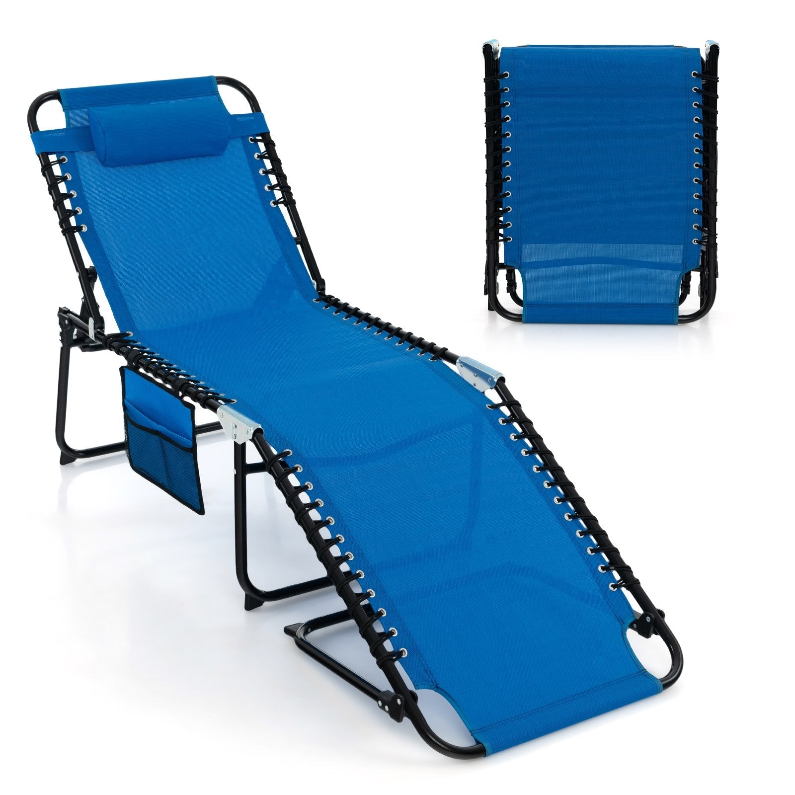 Foldable Recline Lounge Chair with Adjustable Backrest and Footrest-Beige