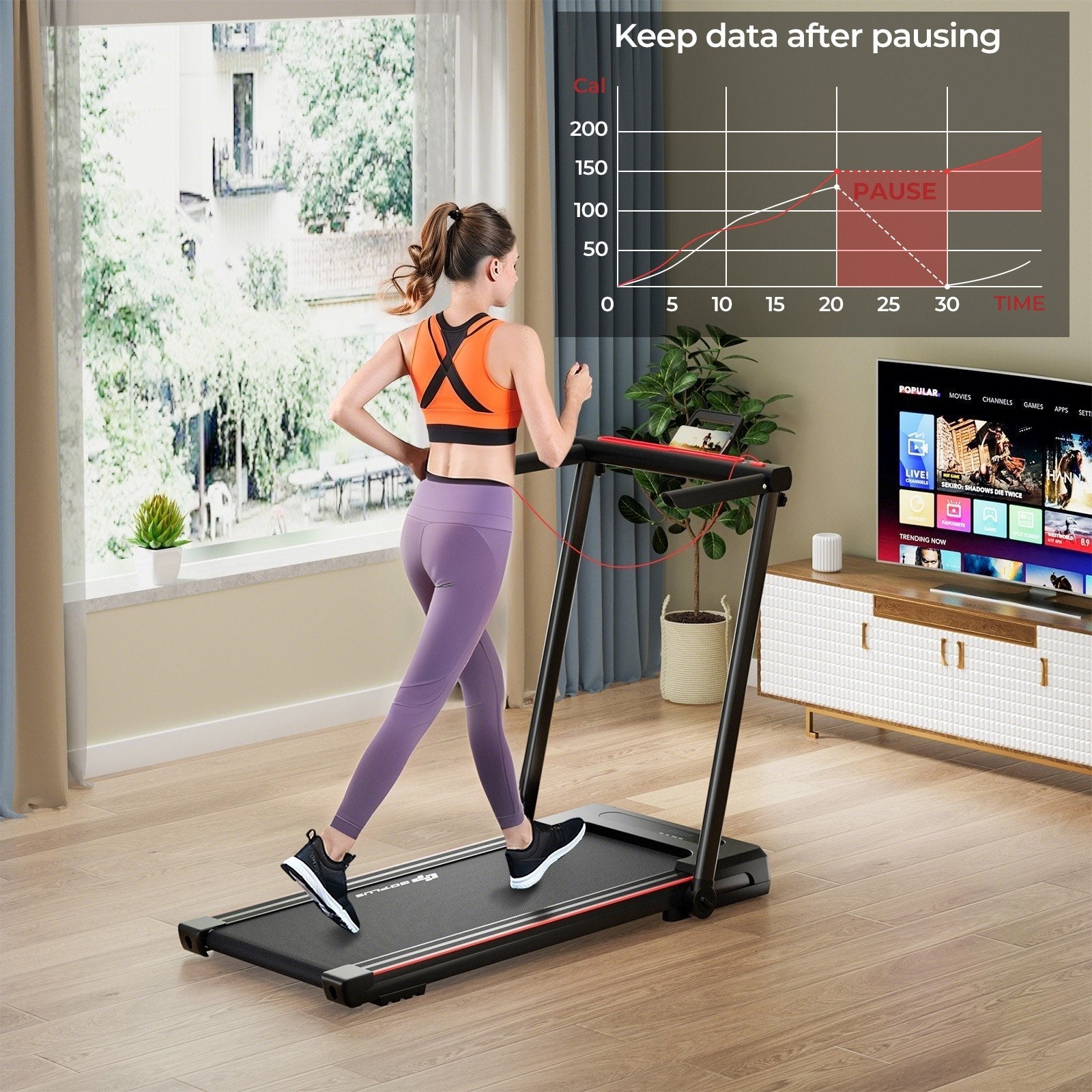 3-in-1 Folding Treadmill with Large Desk and LCD Display-Black