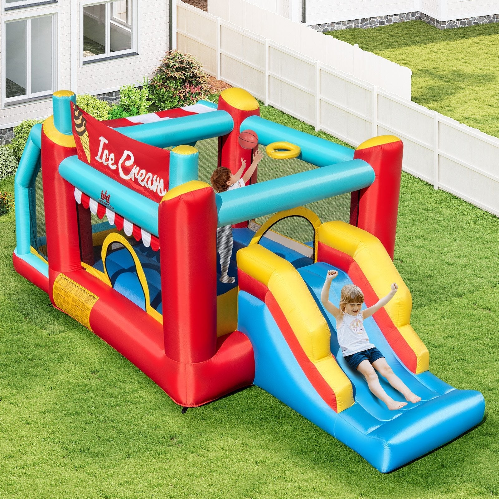 5-in-1 Ice Cream Inflatable Bounce House with Ball Pit and Slide with 480W Blower