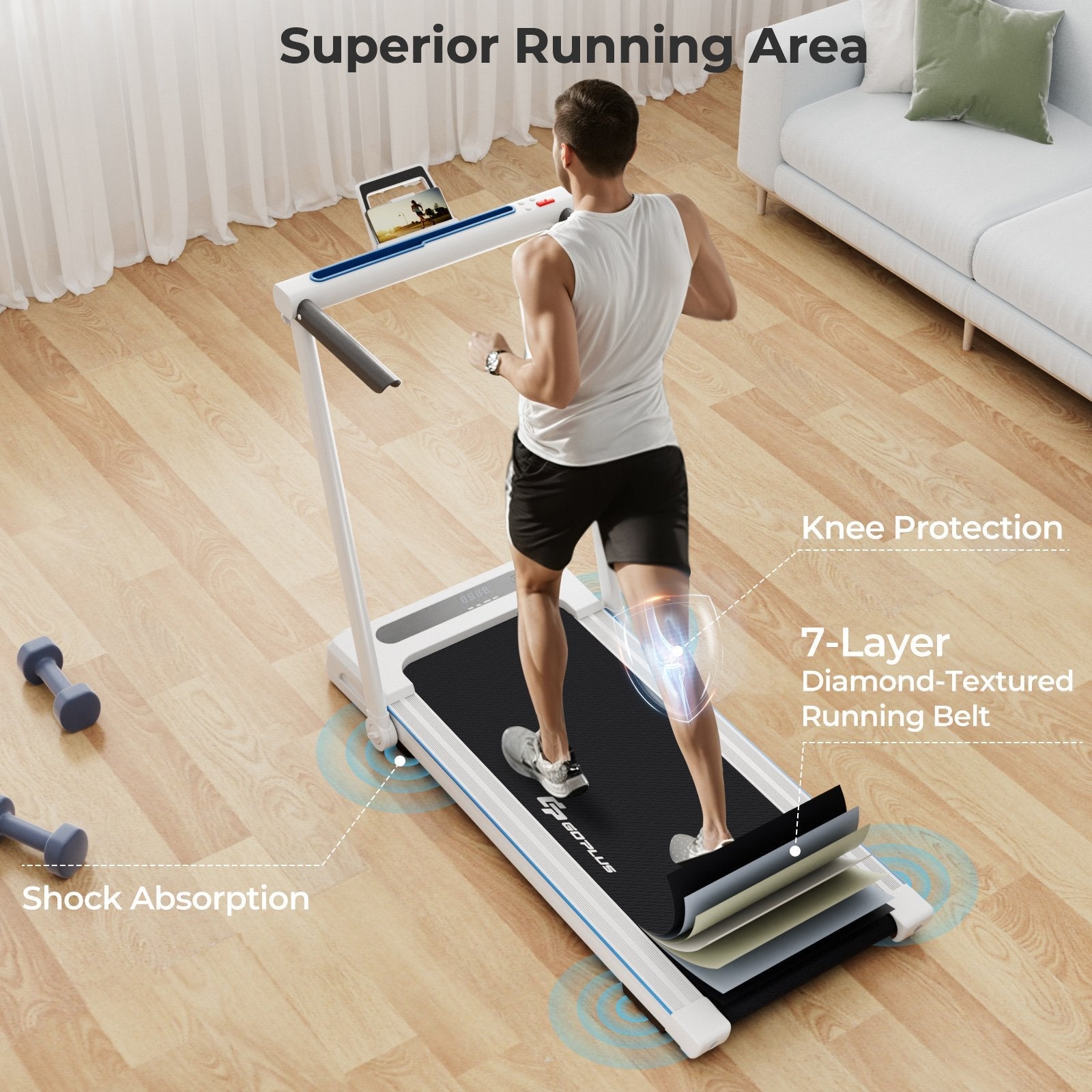3-in-1 Folding Treadmill with Large Desk and LCD Display-Black