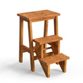 3-in-1 Rubber Wood Step Stool with Convenient Handle-Brown