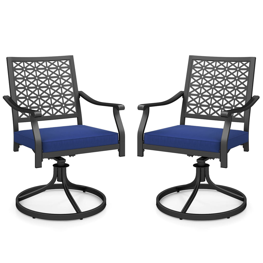 2 Pack Swivel Outdoor Chairs with Soft Cushions and Round Steel Base-Navy