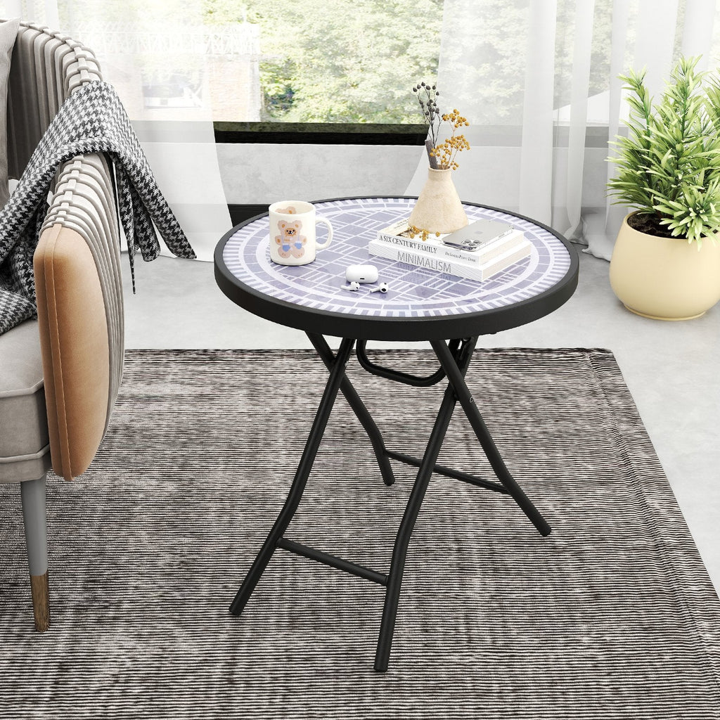 18 Inch Folding Side Table Patio Round Compact Coffee Table-Black