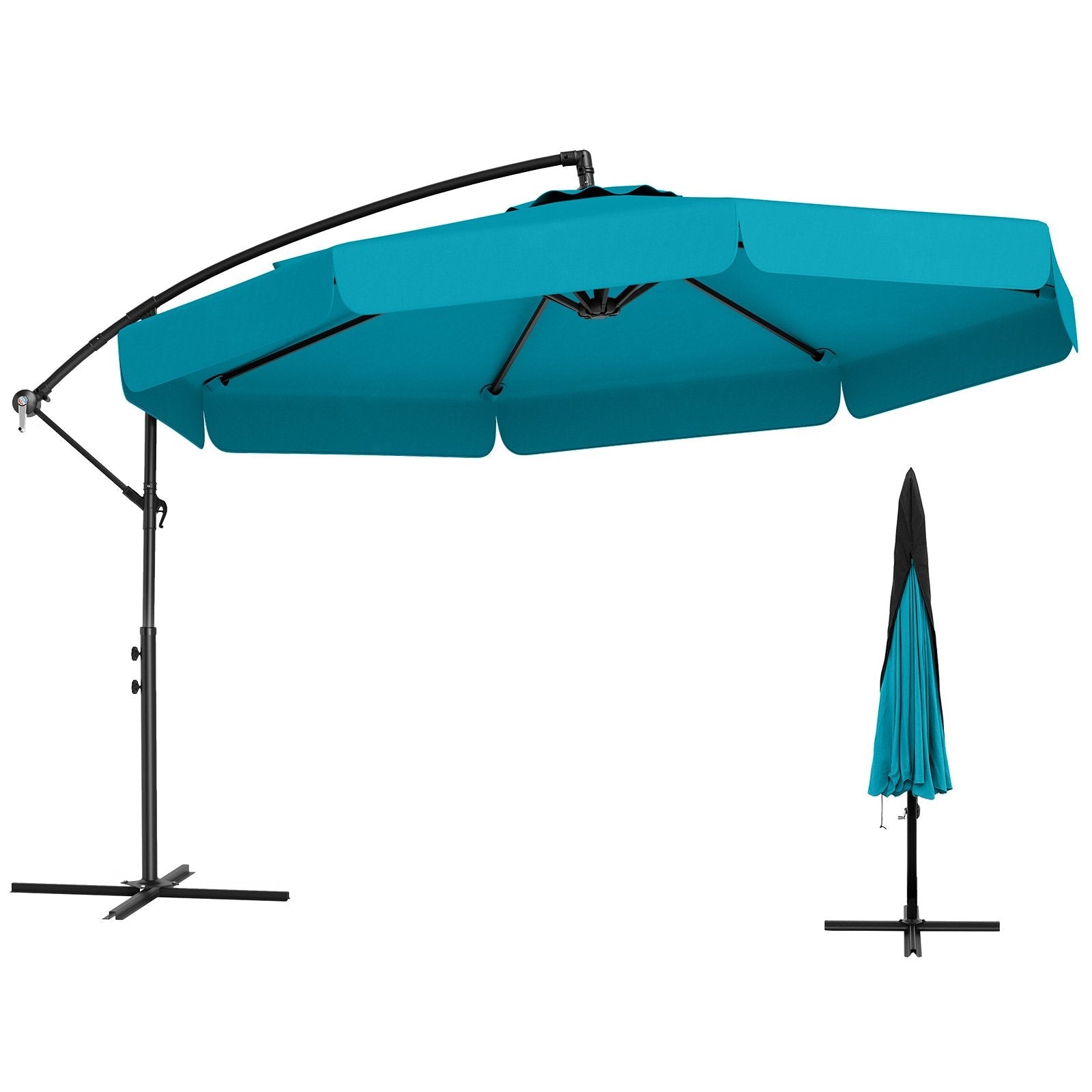 10 Feet Patio Cantilever Umbrella with Cover Tilt Adjustment and Ruffled Edge-Beige