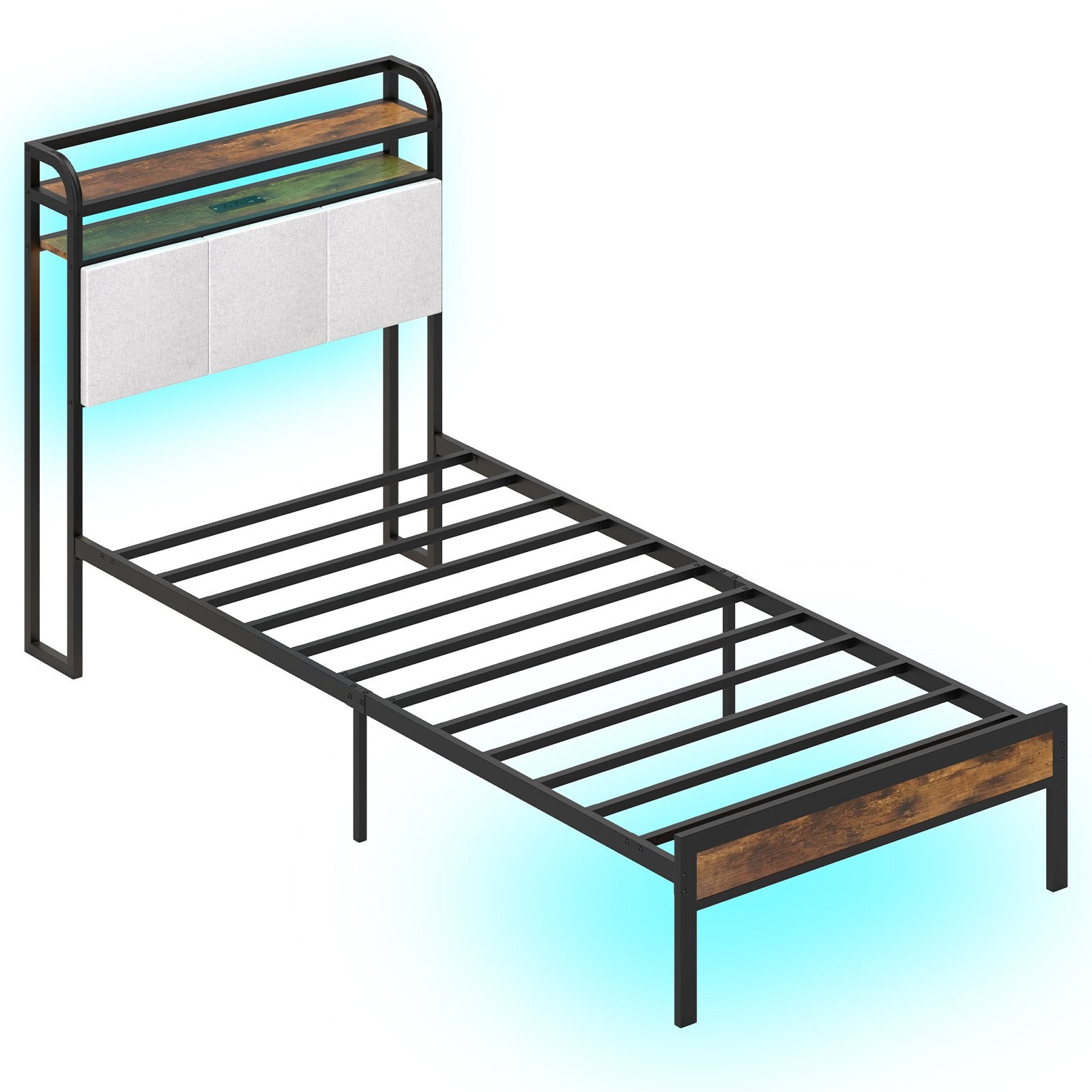 Twin/Full/Queen/King Size Bed Frame with LED Light and Charging Station-Twin Size