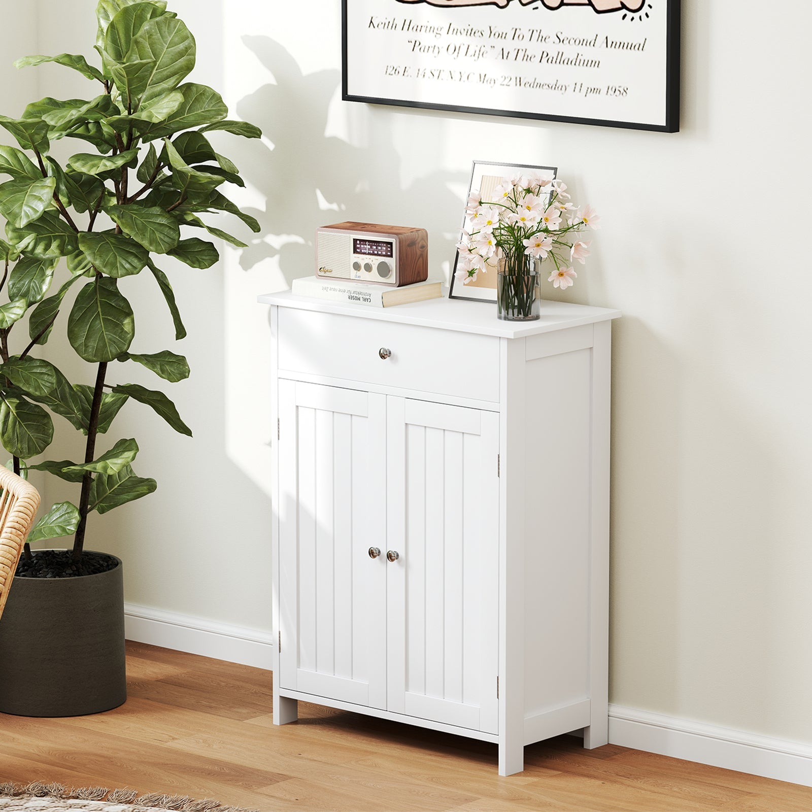 Bathroom Floor Cabinet Freestanding Storage Organizer with 2 Doors-Black