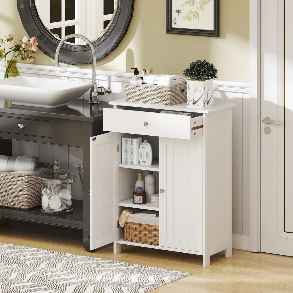 Bathroom Floor Cabinet Freestanding Storage Organizer with 2 Doors-Black