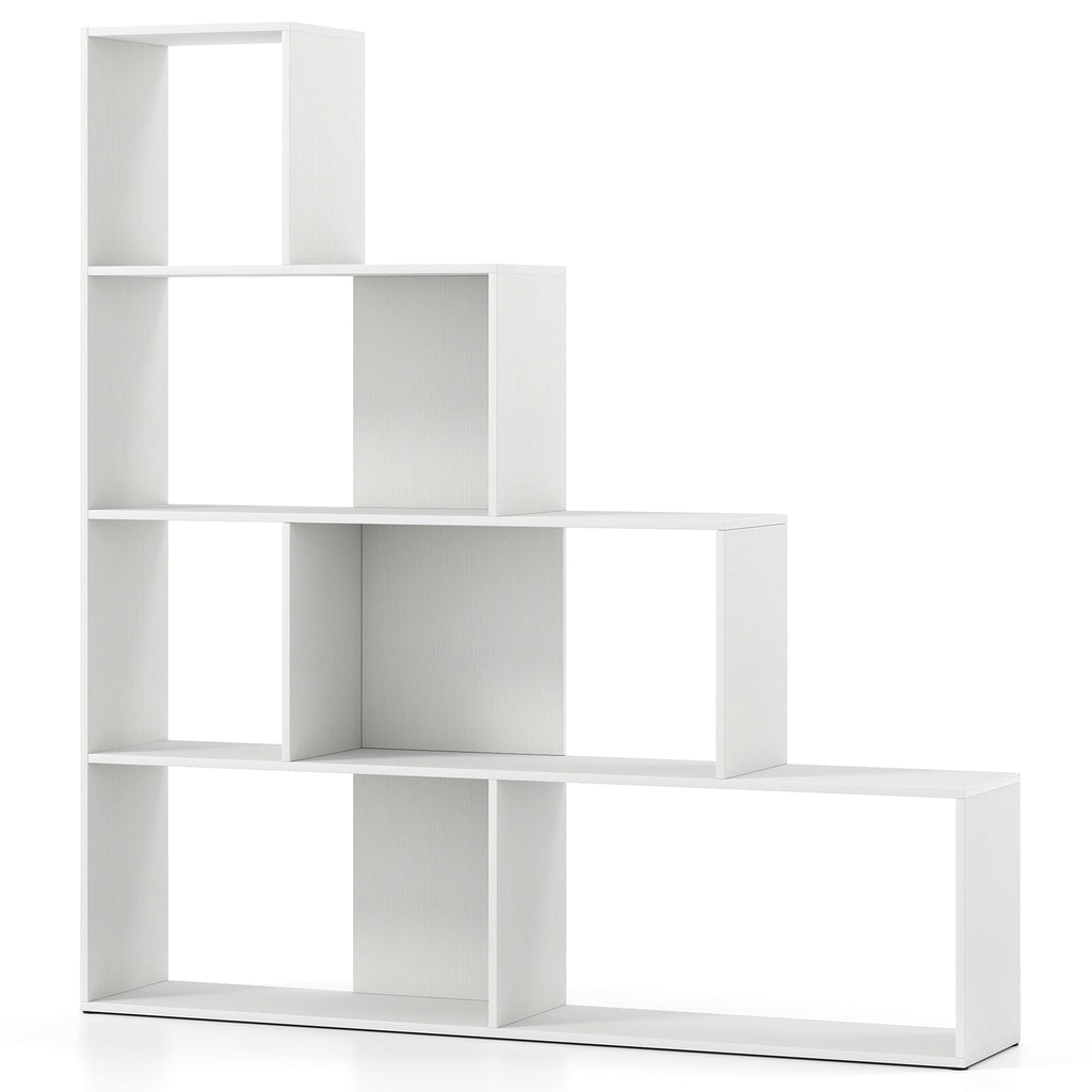 4-Tier Modern Stepped Bookshelf with 6 Storage Cubes for Living Room-Black