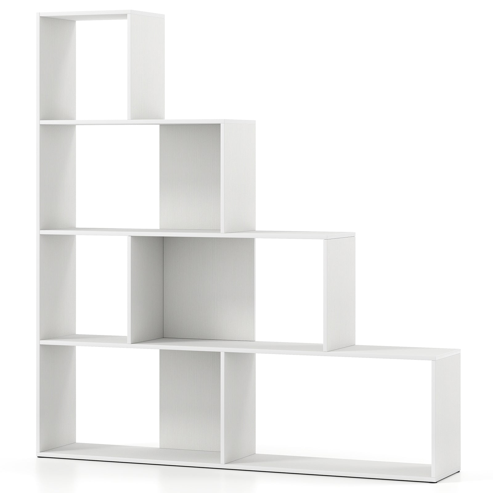 4-Tier Modern Stepped Bookshelf with 6 Storage Cubes for Living Room-Black