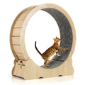 40 Inch Large Cat Exercise Wheel with Lockable Mechanism and Carpeted Runaway for Indoor Cats-Natural