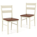 Wooden Dining Chair Set of 2 PU Leather Upholstered Kitchen Armless Chairs-White