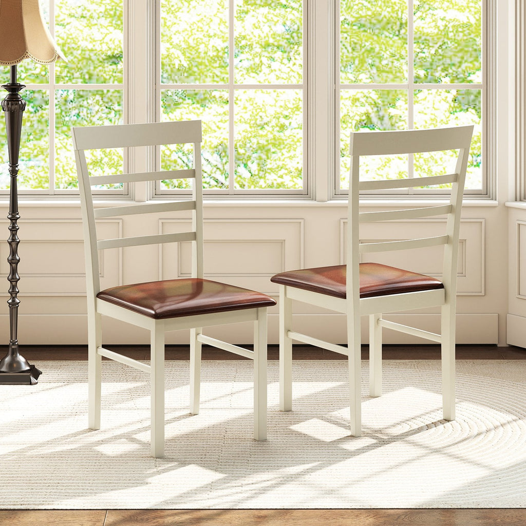 PU Leather Upholstered Armless Wooden Dining Chair Set of 2-White