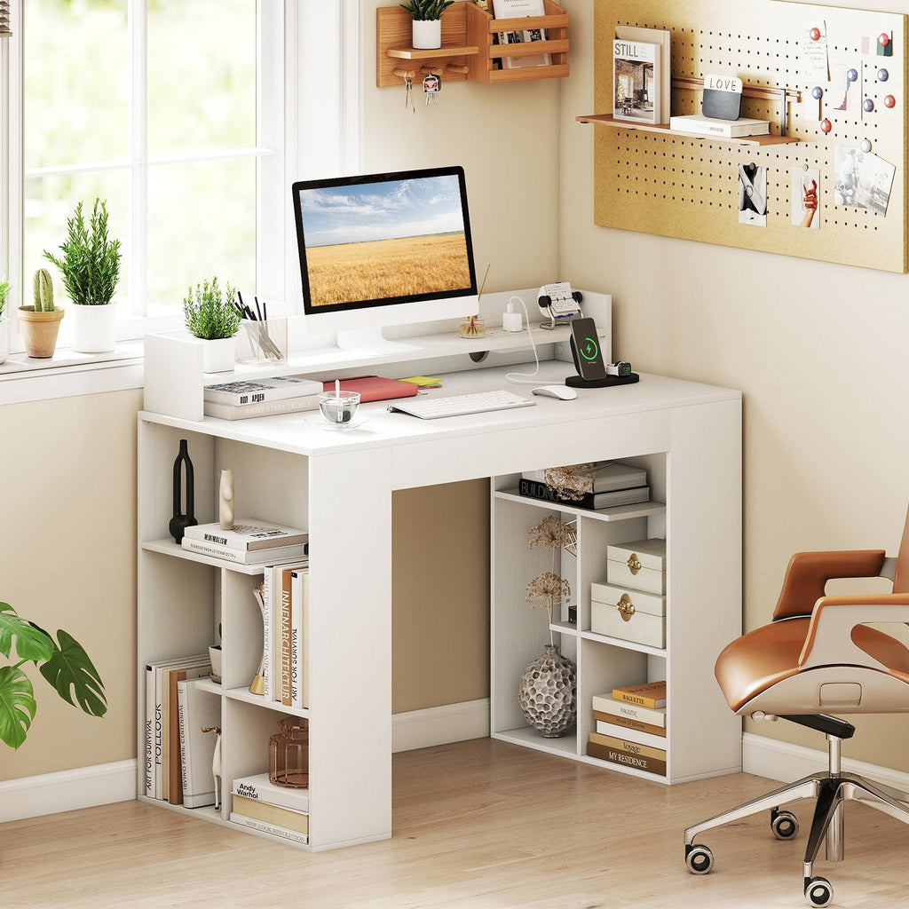 43 Inch Computer Desk with Power Outlets and 2 Bookcases-White