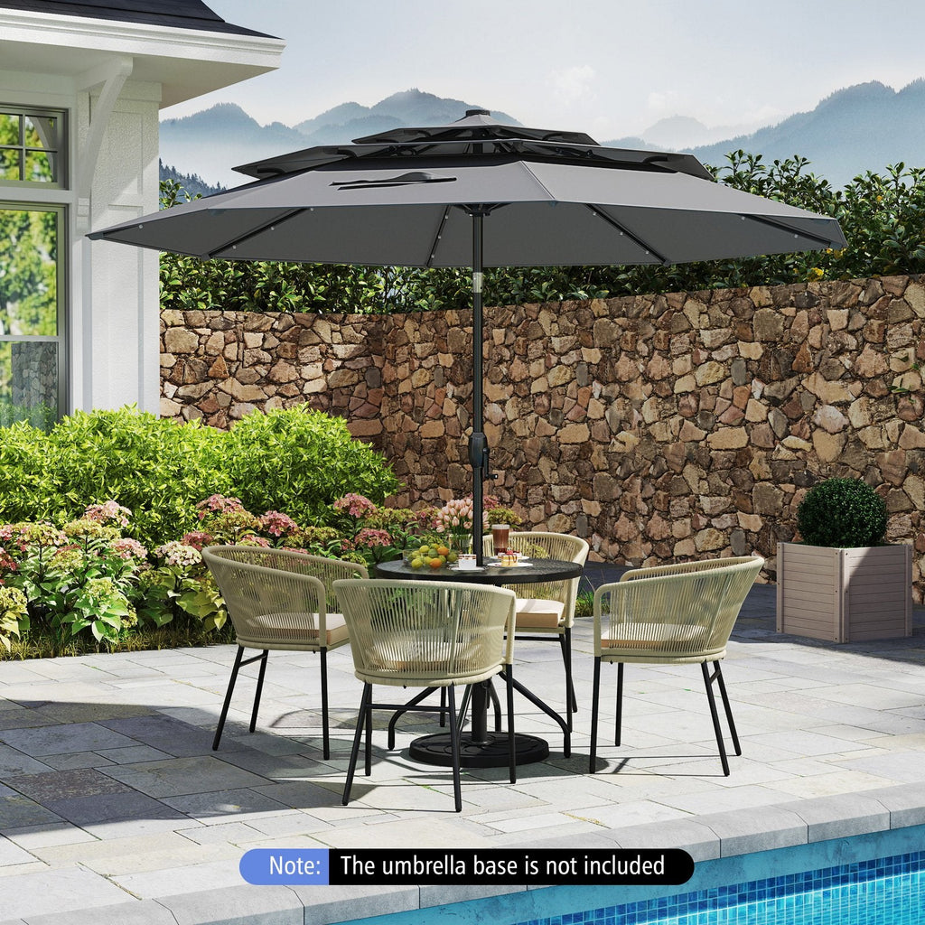 10 Feet Solar Patio Umbrella with 32 LED Lights 3-Tier Vented Top-Beige